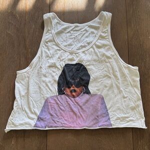Kandy Muse cut-off White Tank Top with Graphic Print